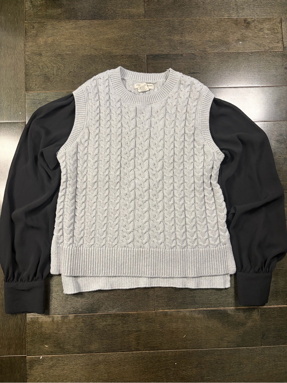 Christian Siriano New York Cable Knit Layered Sweater Blouse Size S Gray Black